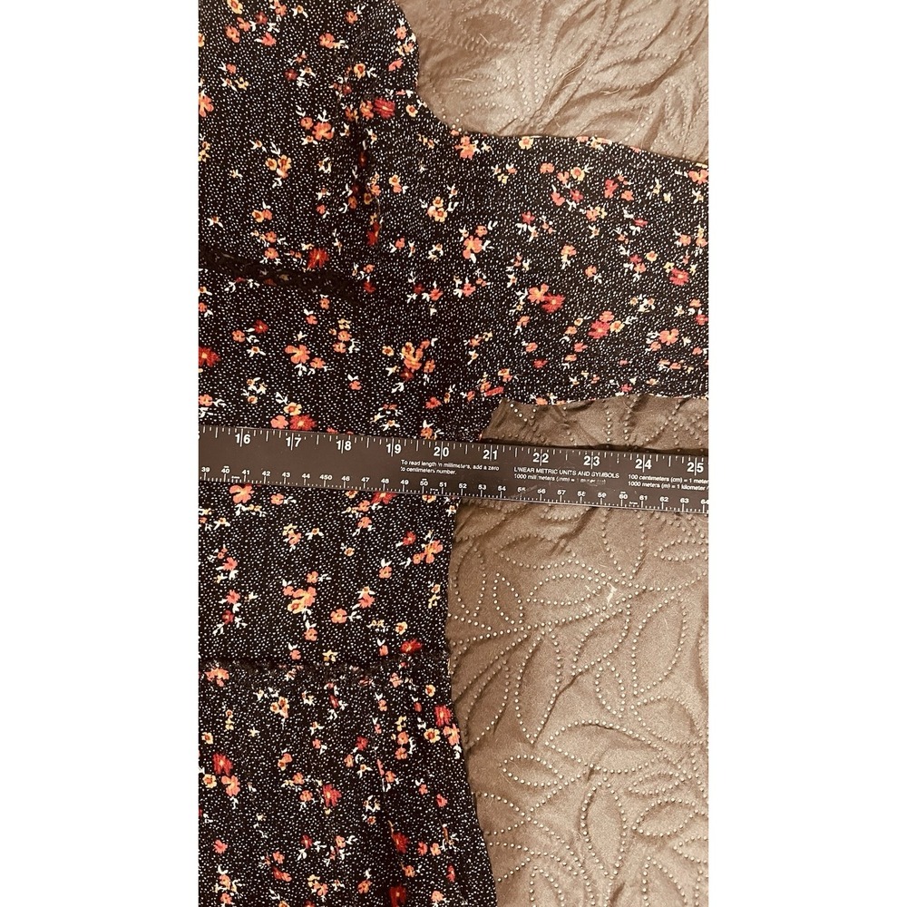 Knox Rose Women's Dark Floral Top Size L Peasant Long Sleeve Black Red Lace - Picture 13 of 16